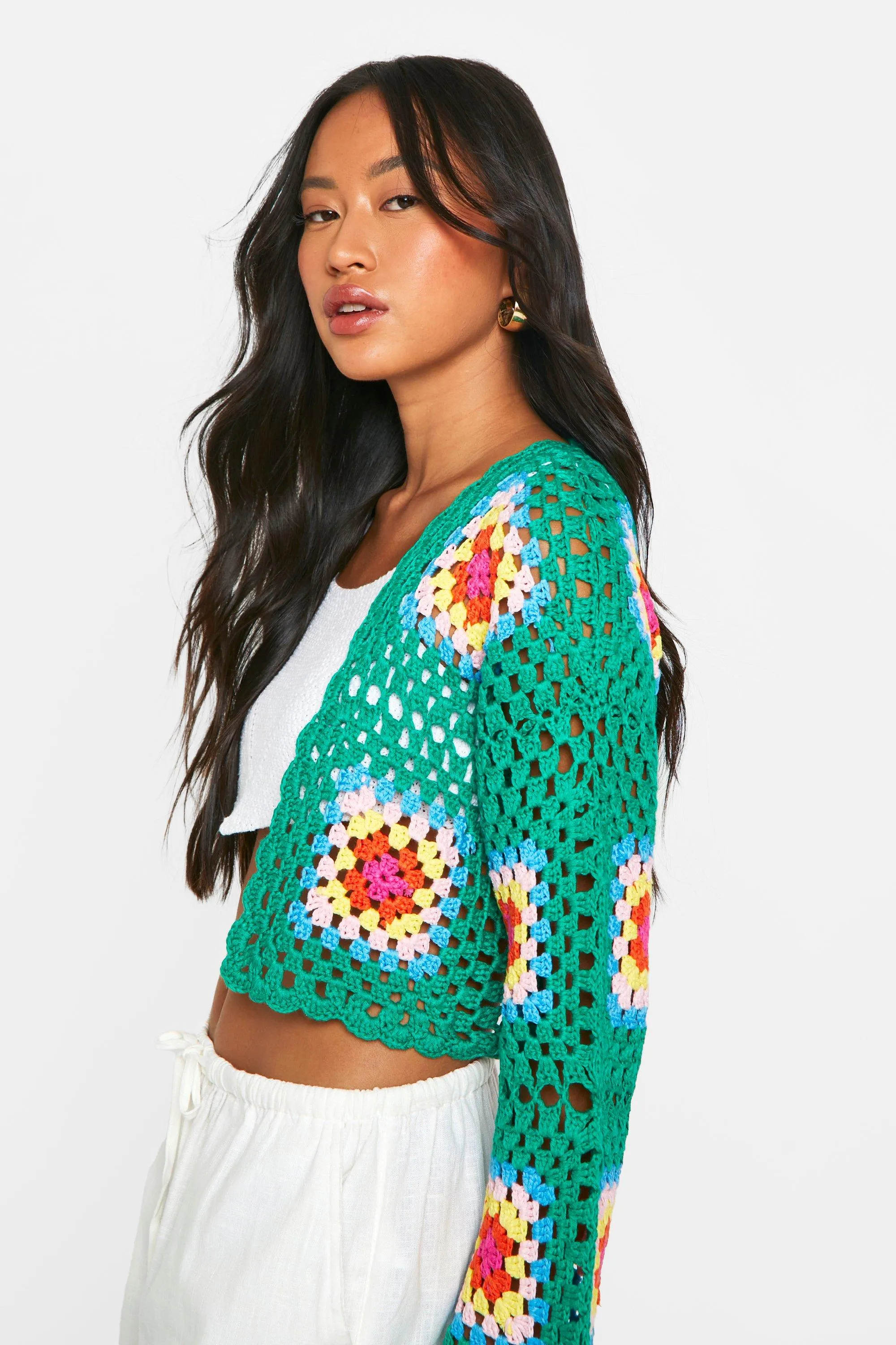 Patchwork Crochet Cropped Cardigans for Women | Shop Boohoo