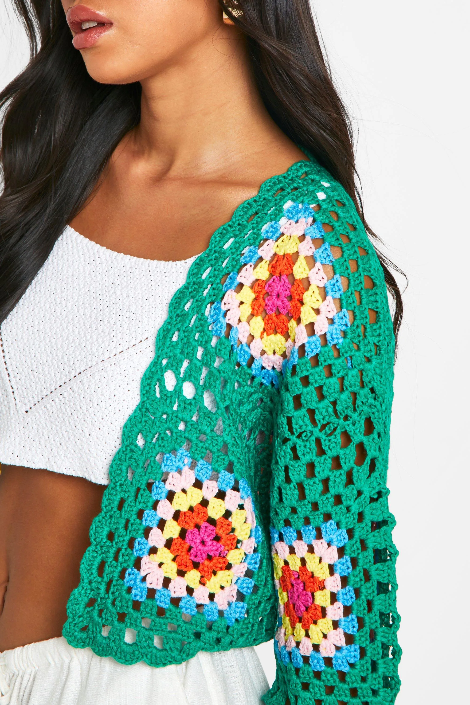 Patchwork Crochet Cropped Cardigans for Women | Shop Boohoo