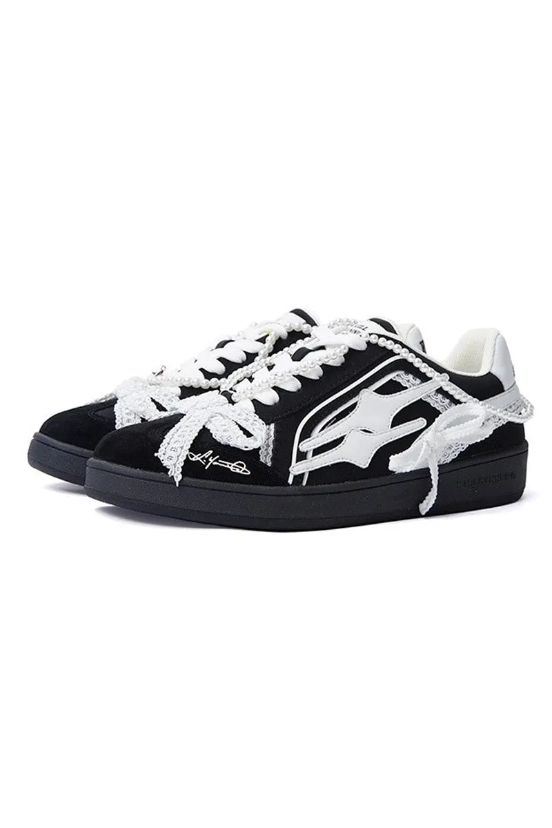 Pearl Black Unisex Retro Low Top Trainers