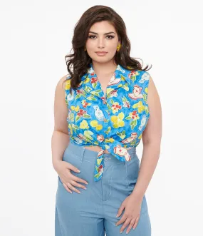 Plus Size 1950s Blue Lemon Crop Top - Shop Now!