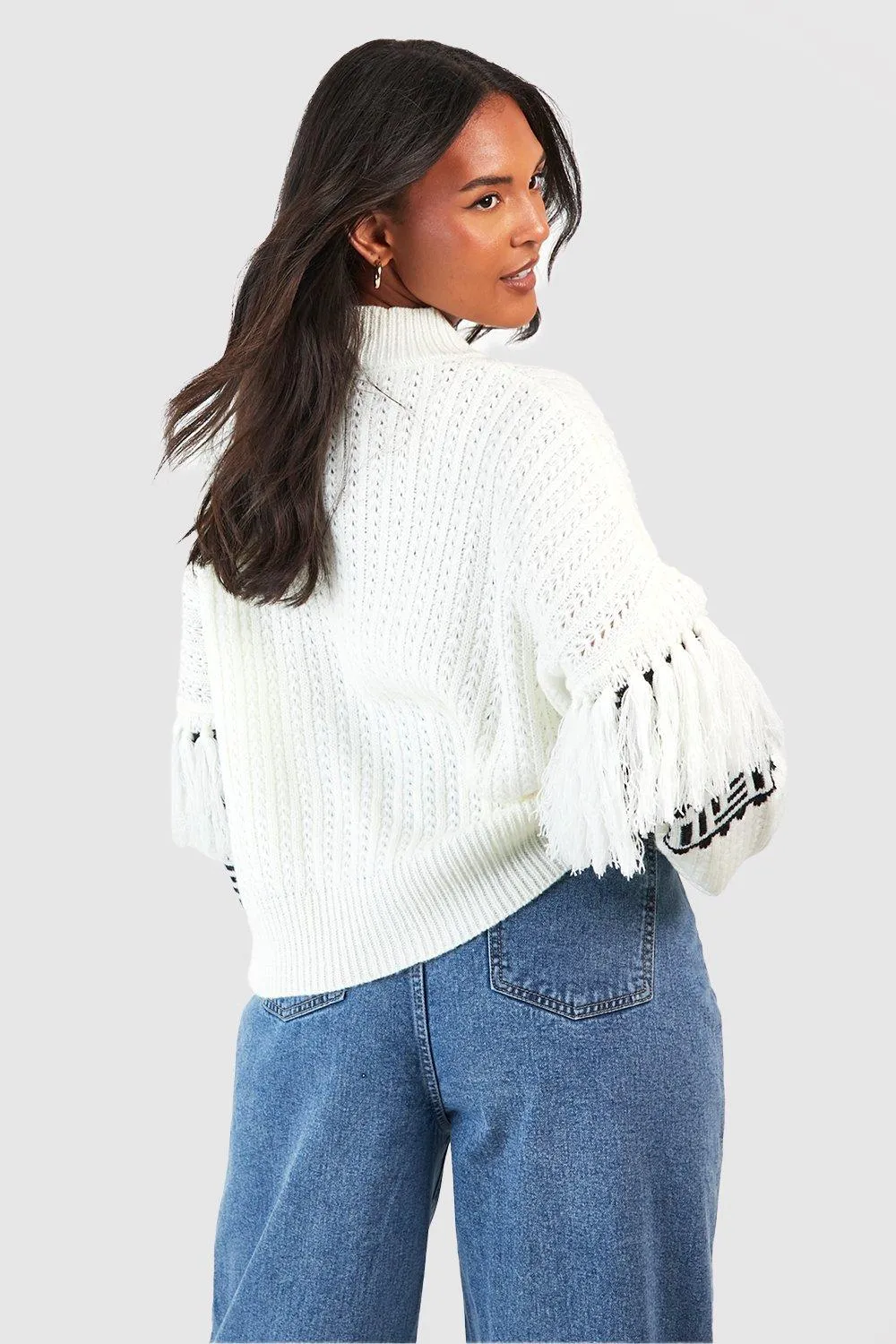 Plus Size Aztec Trim Sleeve Jumper | Shop Jumpers & Cardigans Online - boohoo