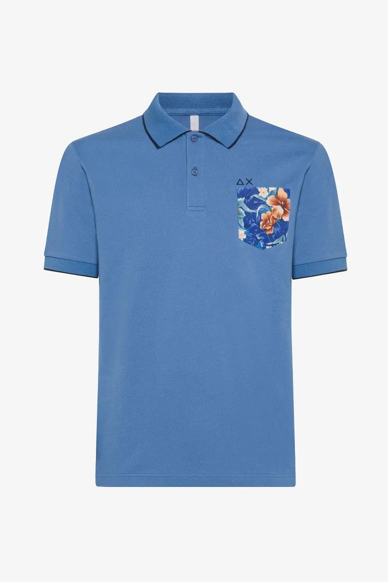 Polo con tasca stampata uomo Azzurro