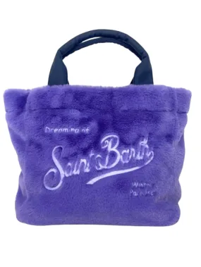 Purple Women's Fur Handbag with Front Logo