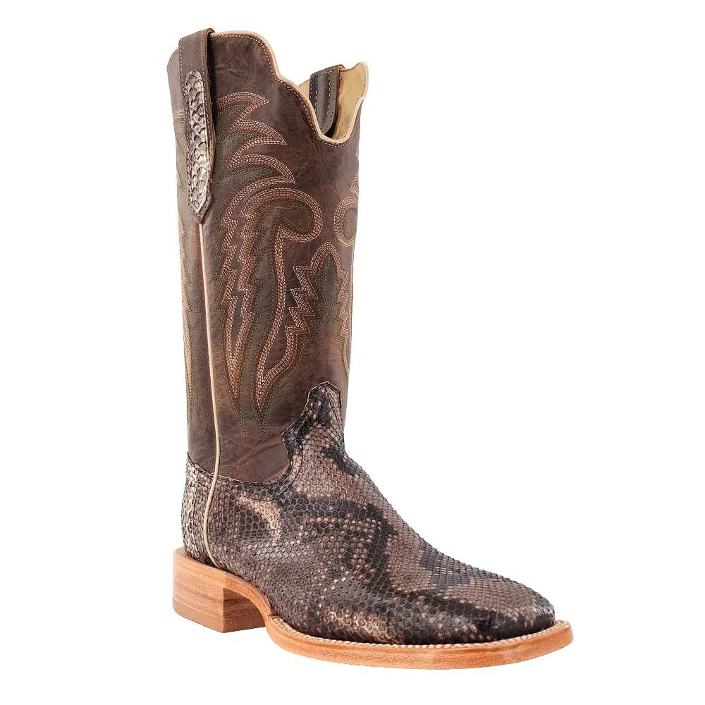 R Watson Rustic Python Belly Boots with Wide Square Toe - Men's Size 13