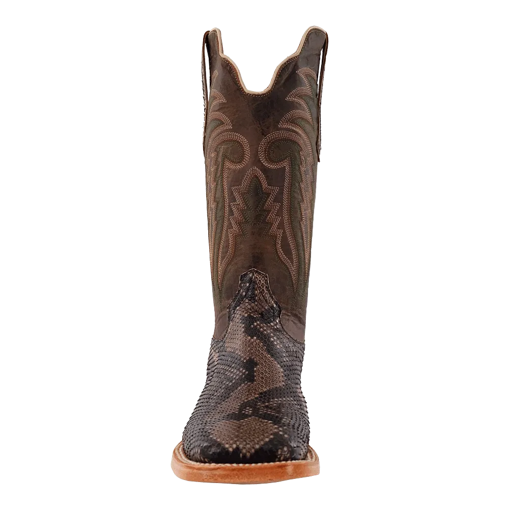 R Watson Rustic Python Belly Boots with Wide Square Toe - Men's Size 13