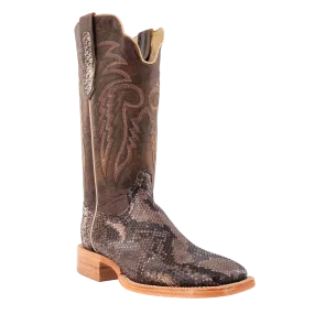 R Watson Rustic Python Belly Boots with Wide Square Toe - Men's Size 13