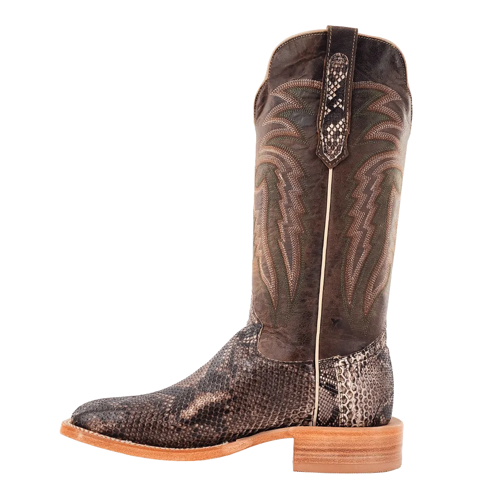 R Watson Rustic Python Belly Boots with Wide Square Toe - Men's Size 13