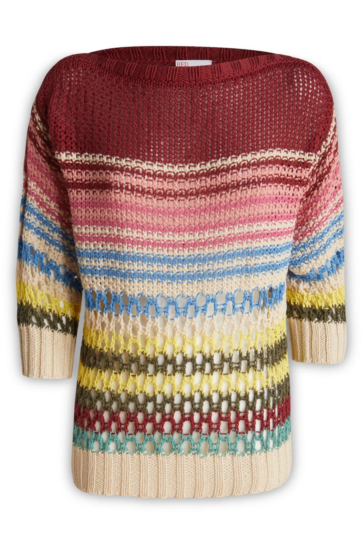 REDValentino Open-Knit Striped Boat Neck Top