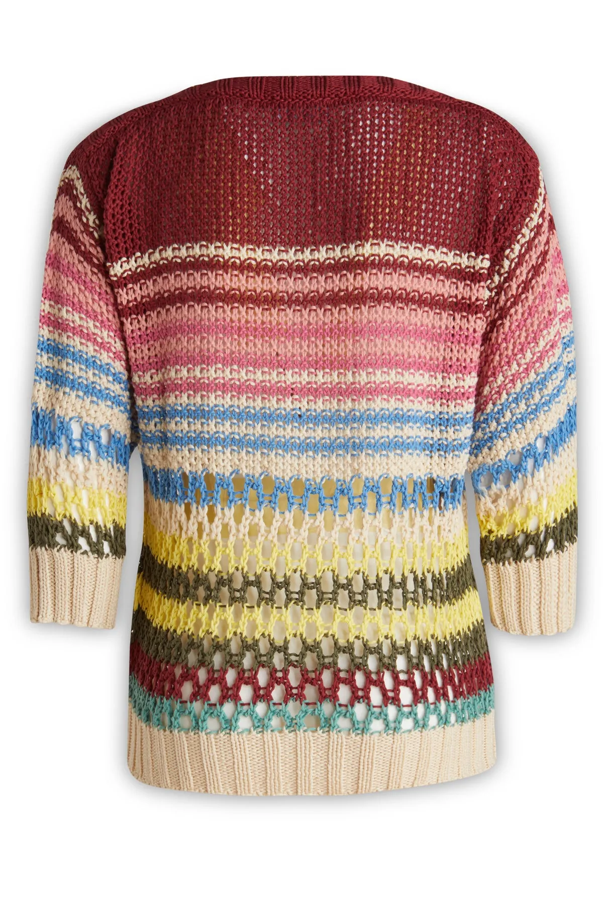 REDValentino Open-Knit Striped Boat Neck Top