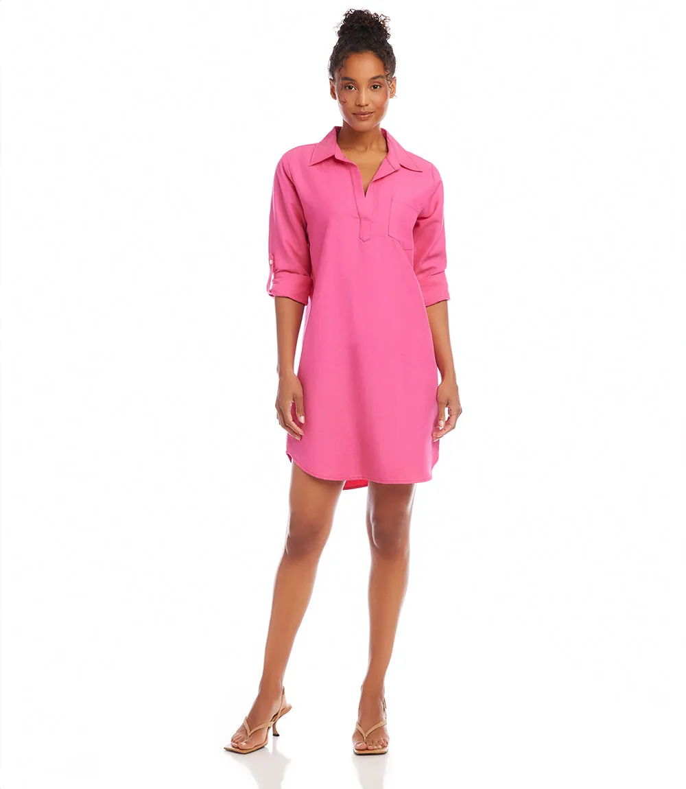 Button-Up Shirt Dress with Roll-Up Sleeves