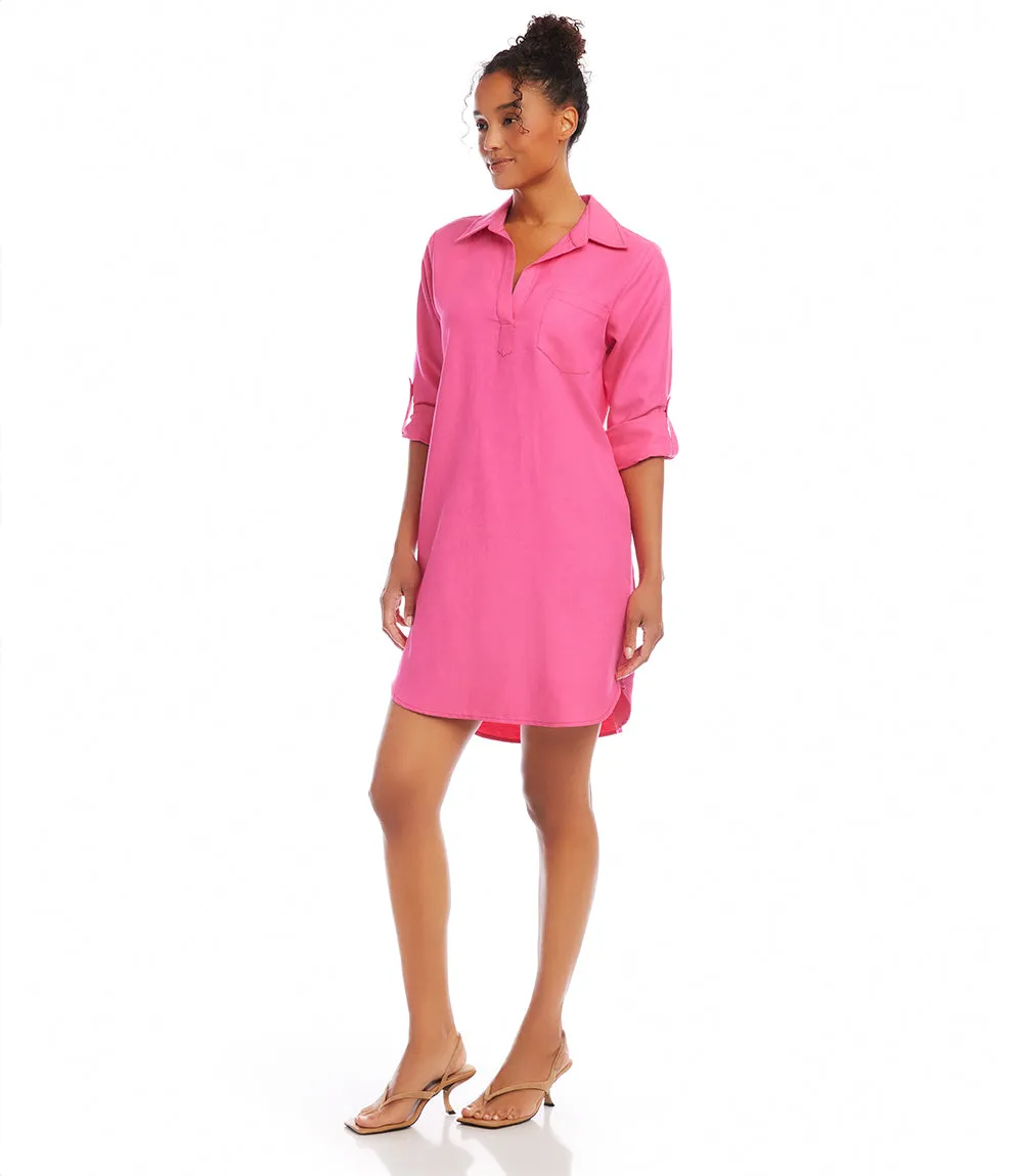 Button-Up Shirt Dress with Roll-Up Sleeves