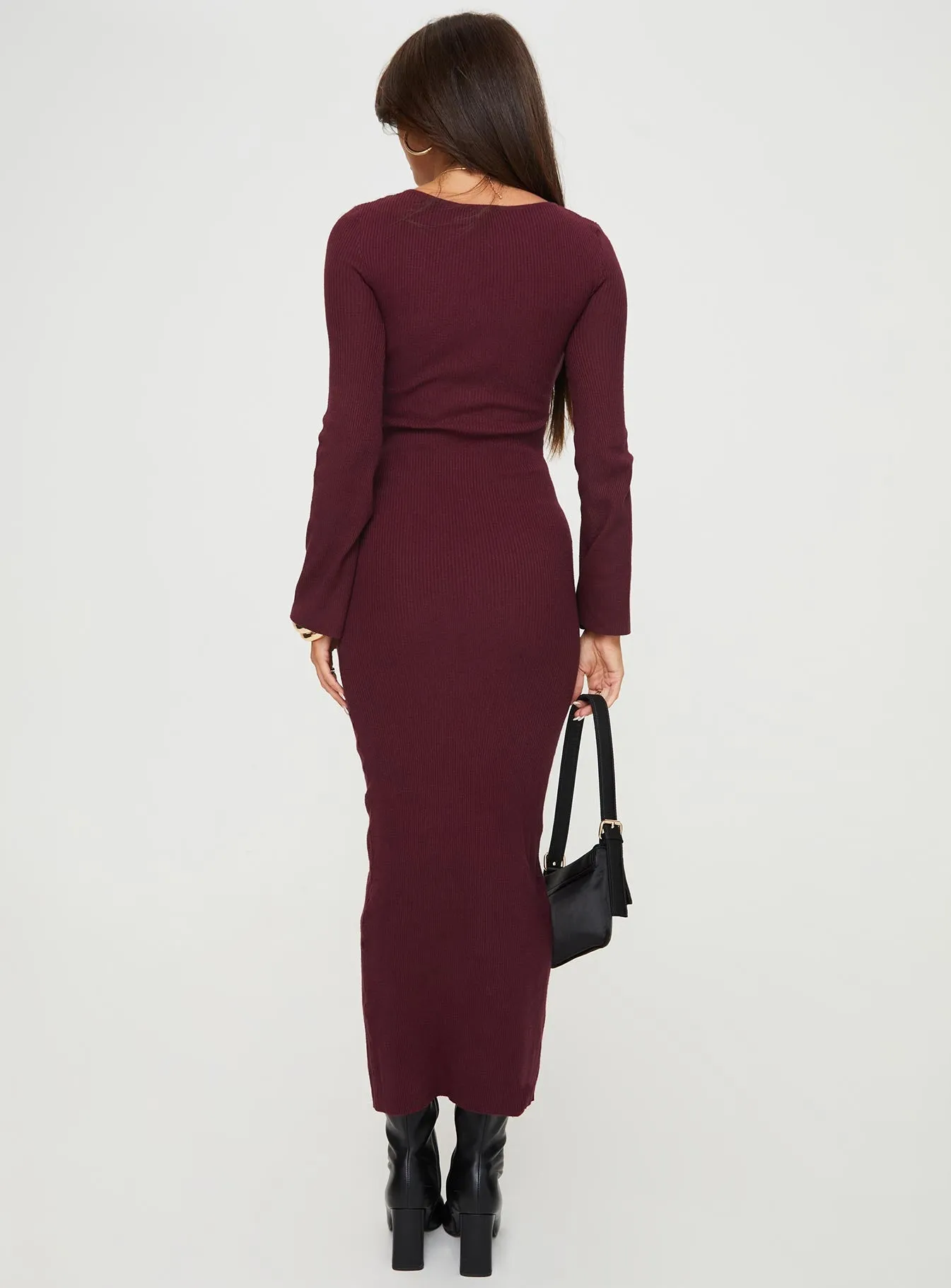 Maroon Cut Out Knit Maxi Dress by Rydelle