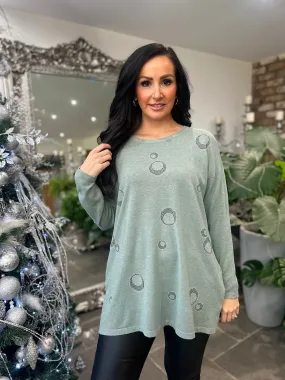 Sage Green Diamond Bubble Knit Sweater - Rosie