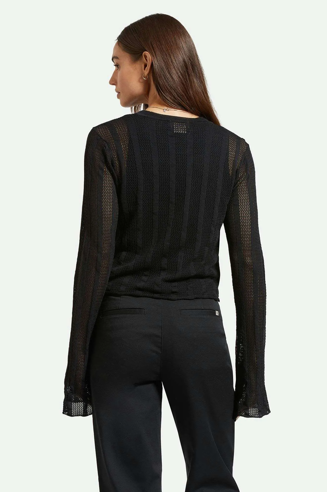 Sheer L/S Knit Top - Black