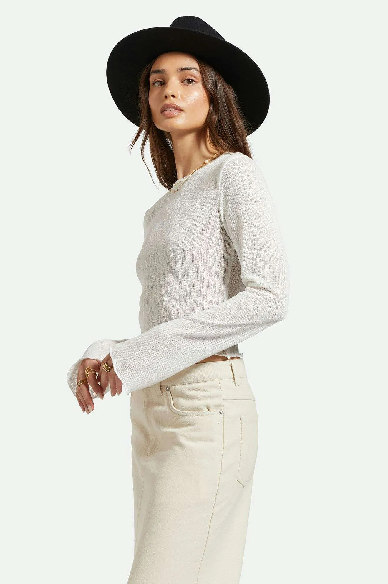 Sheer L/S Knit Top - Off White