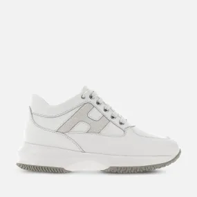 Interactive Sneakers in White Leather and H Lurex