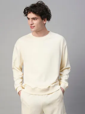 Solid Off White Men Drop Shoulder Premium Terry Sweatshirt