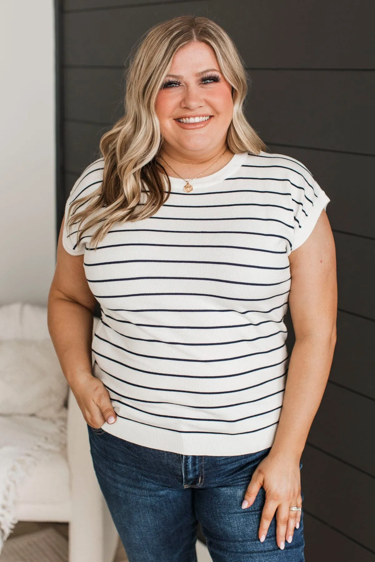 Splendid Days Striped Knit Top in Ivory & Navy