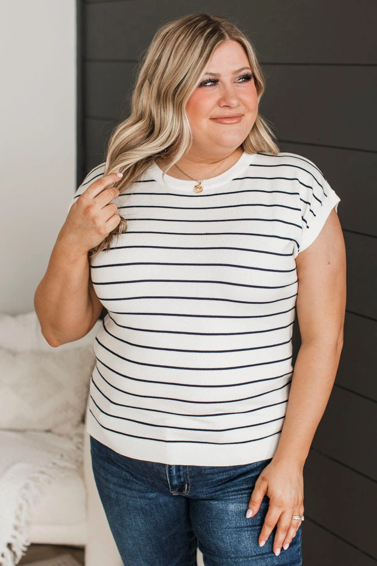 Splendid Days Striped Knit Top in Ivory & Navy