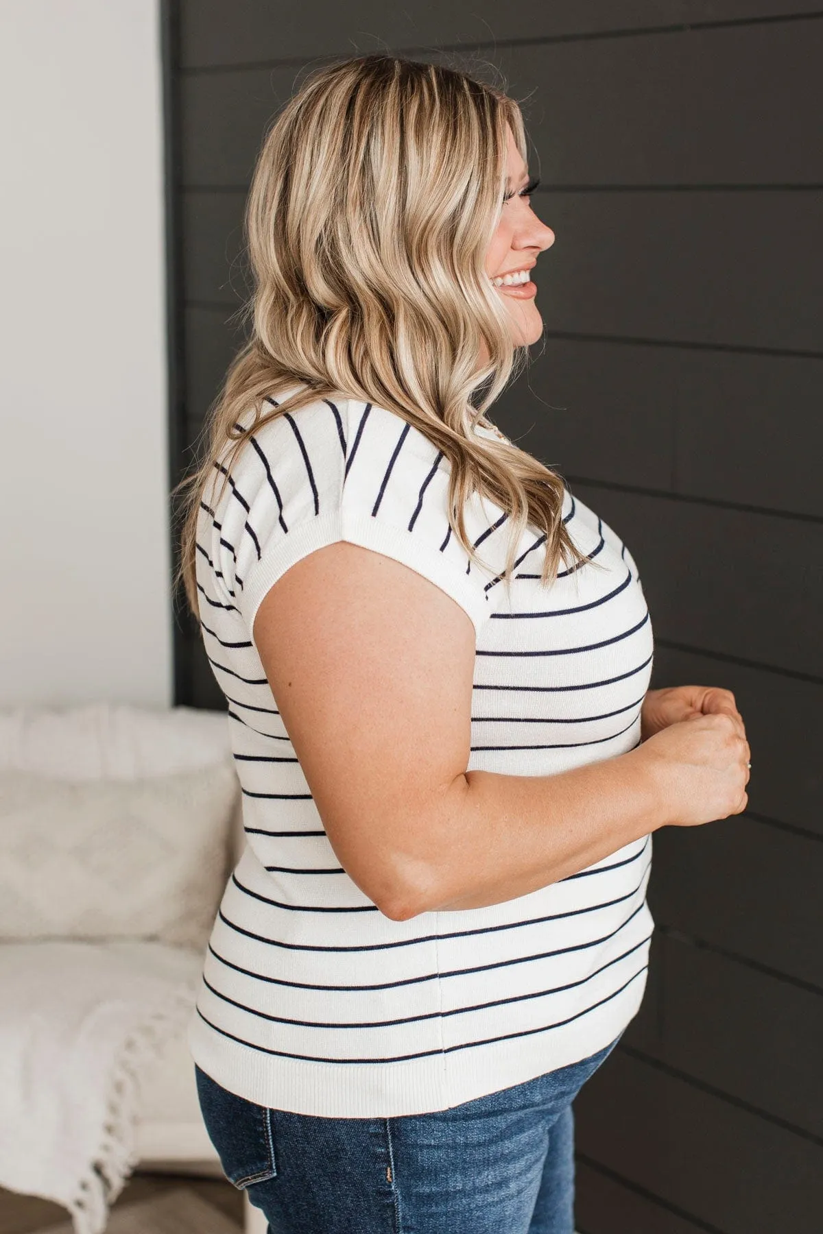 Splendid Days Striped Knit Top in Ivory & Navy