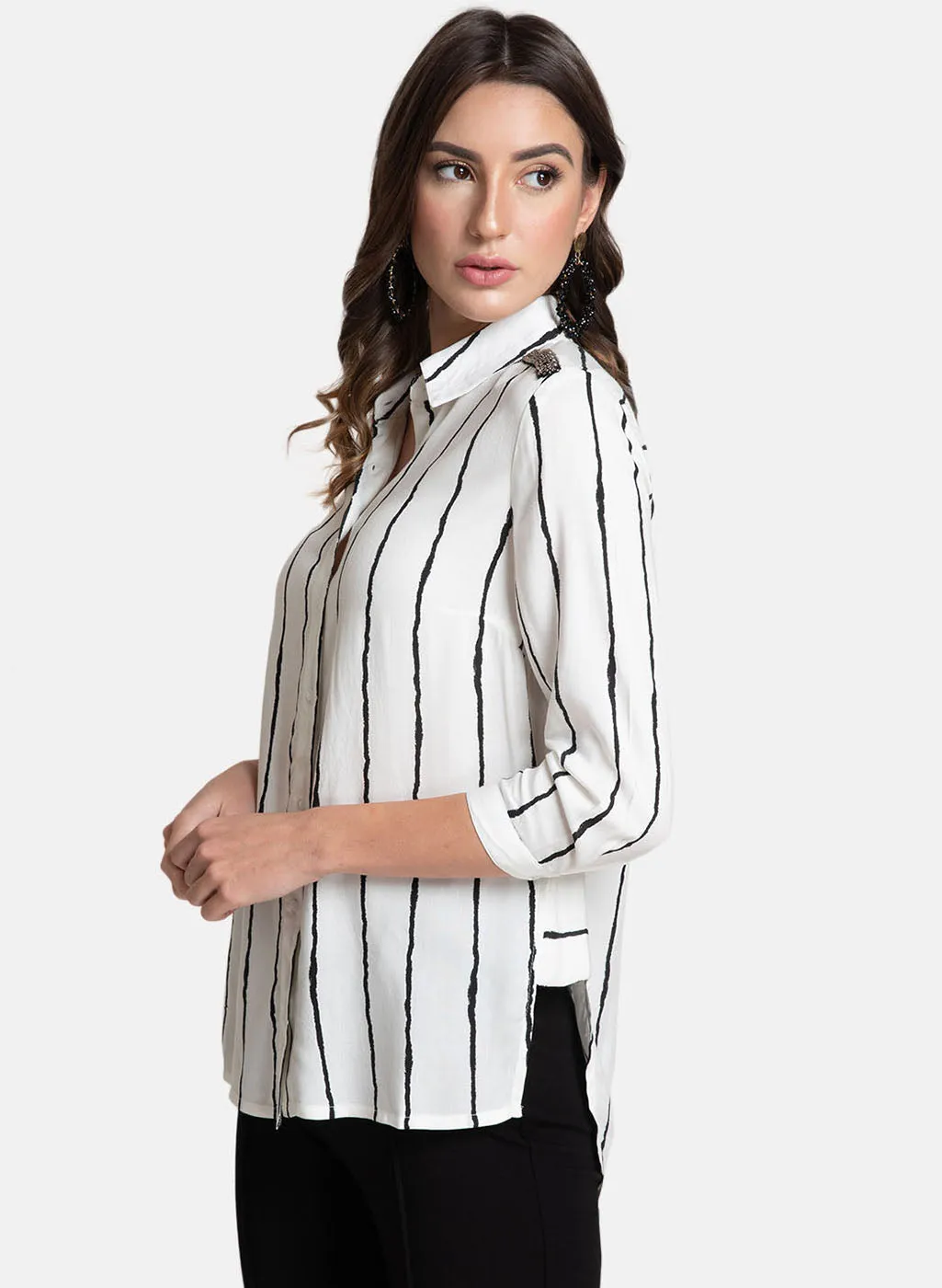 Fashionable Striped Embellished Blouse