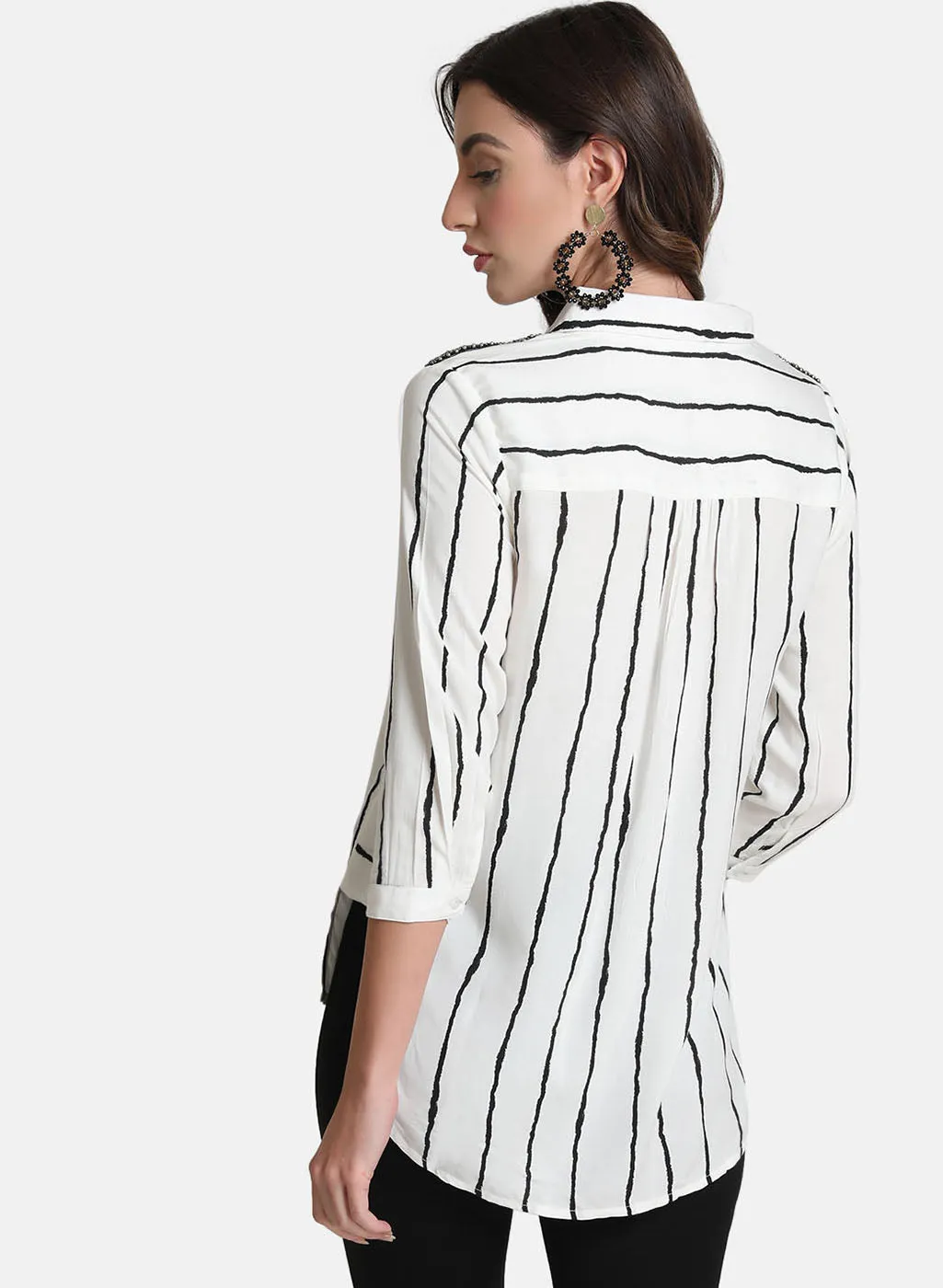 Fashionable Striped Embellished Blouse