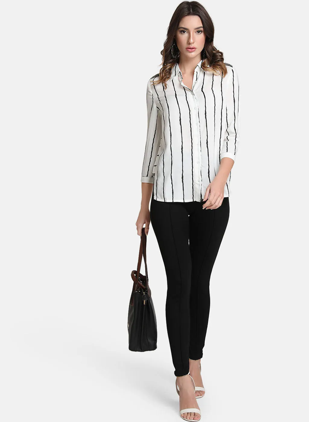 Fashionable Striped Embellished Blouse