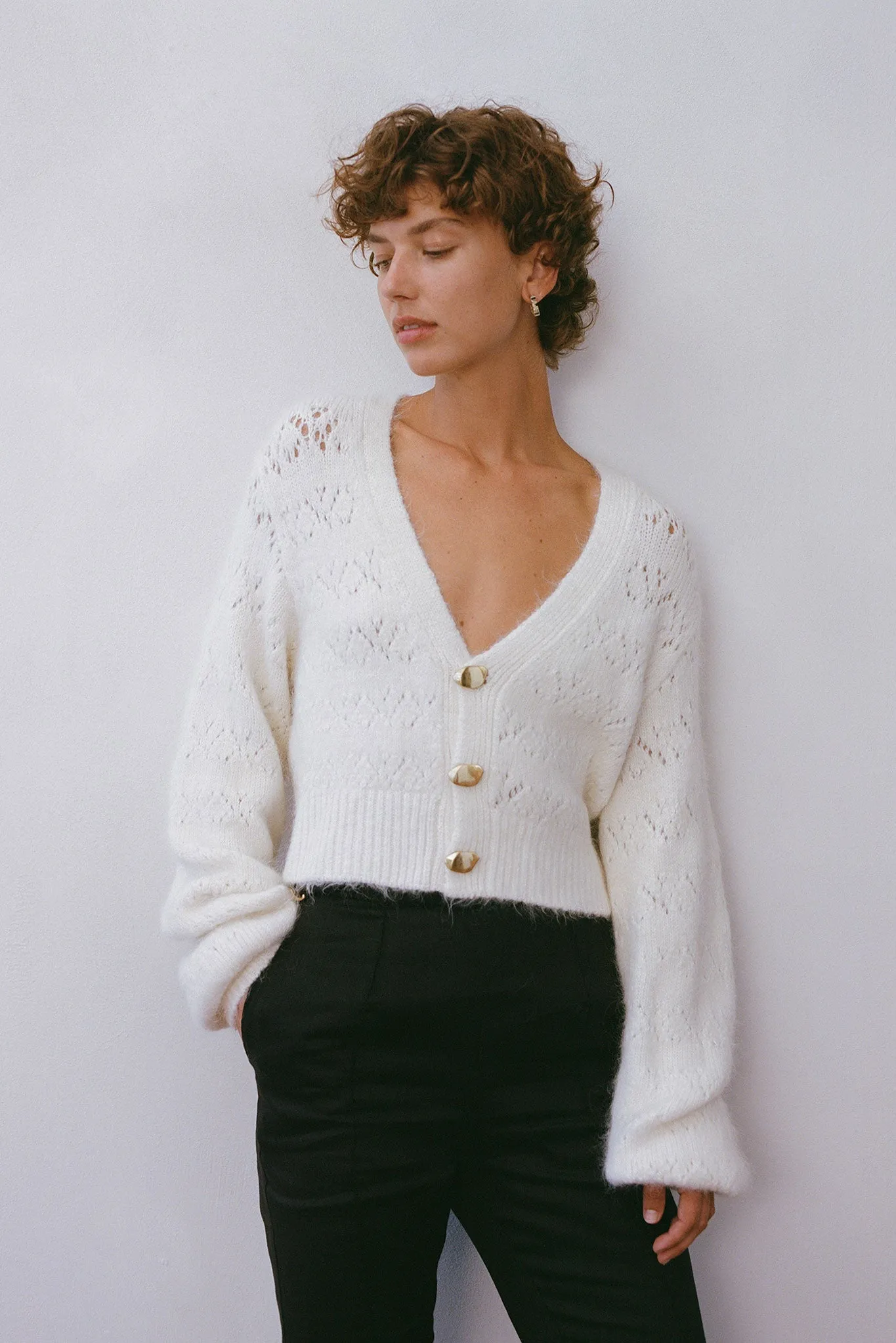 Textured Lace Sweater with Grooves Pattern