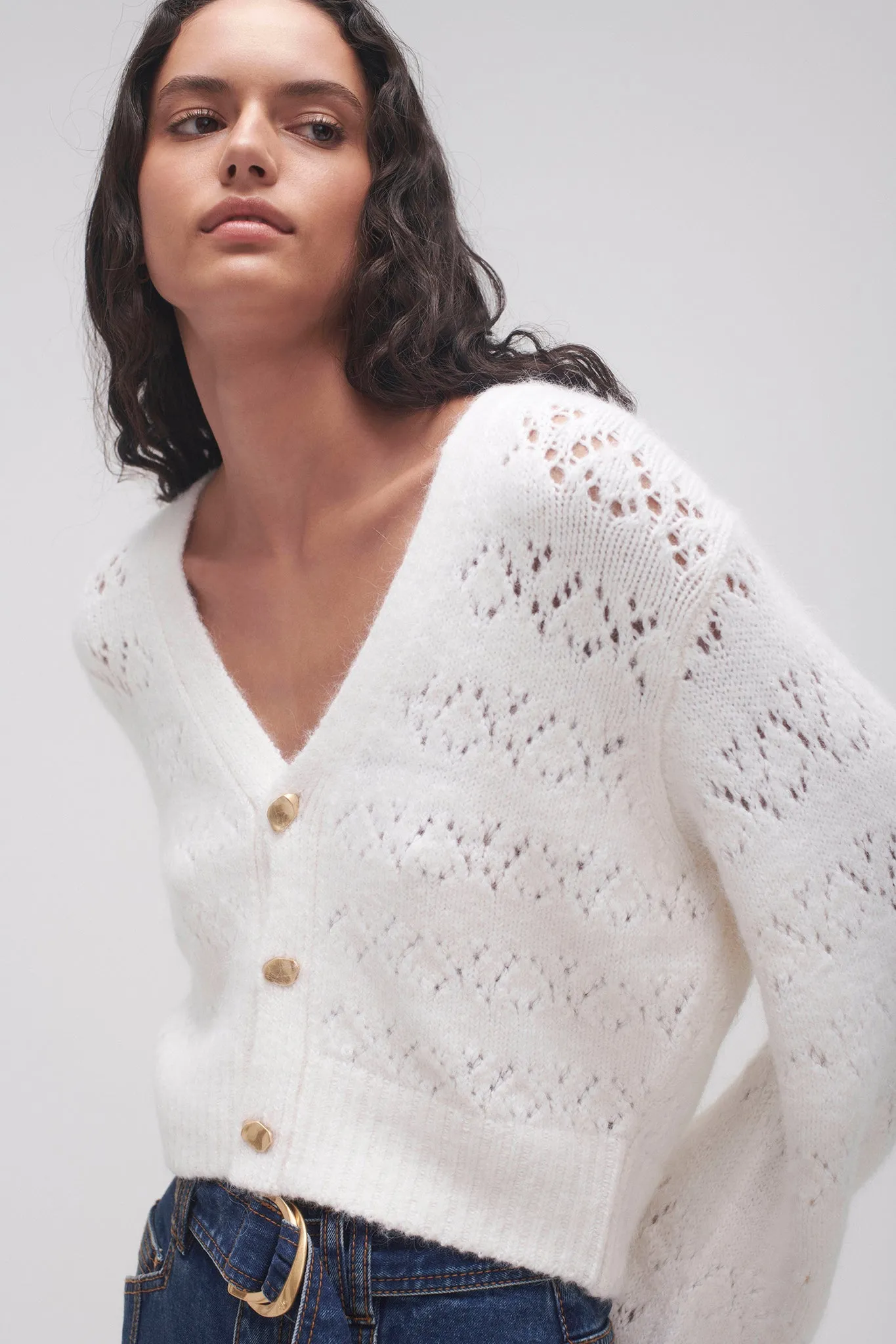 Textured Lace Sweater with Grooves Pattern