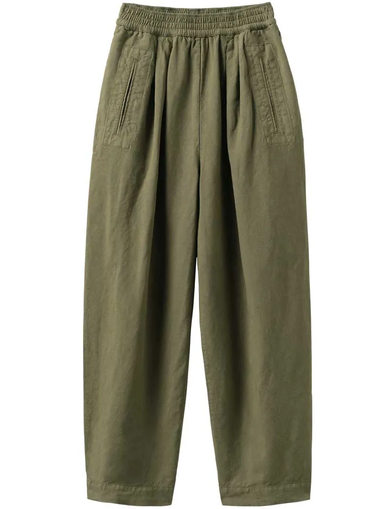 Toast Cotton Linen Barrel Leg Trousers Oil Cloth