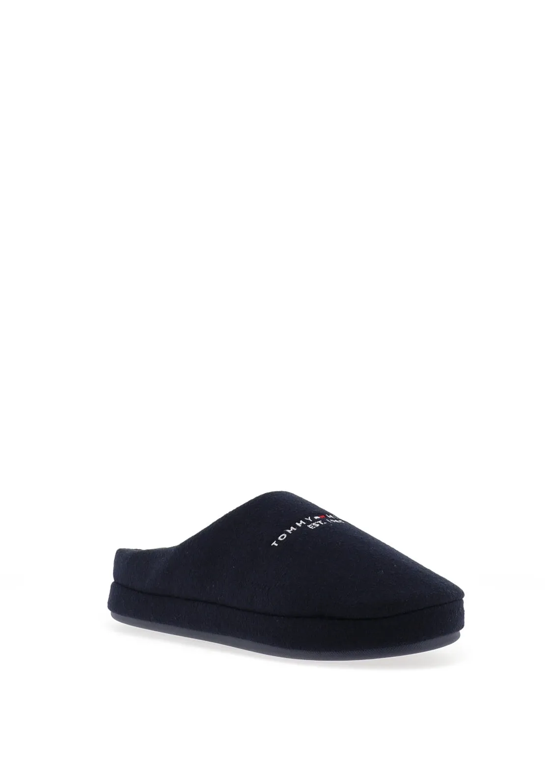 Tommy Hilfiger Men’s Felt Logo Embroidered Slippers, Navy