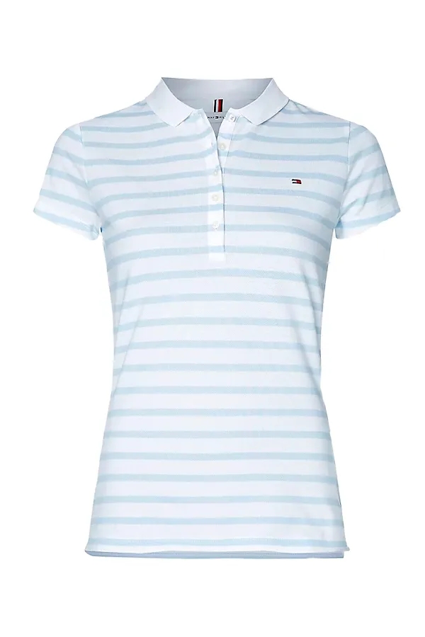 Tommy Hilfiger Women Blue Striped Short Sleeve Polo.