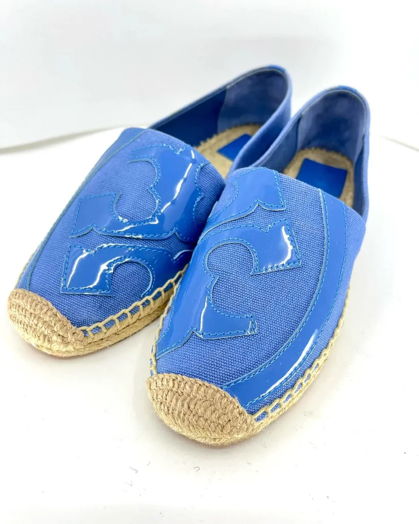 TORY BURCH LONNIE LOGO FLAT CHAMBRAY ESPADRILLES