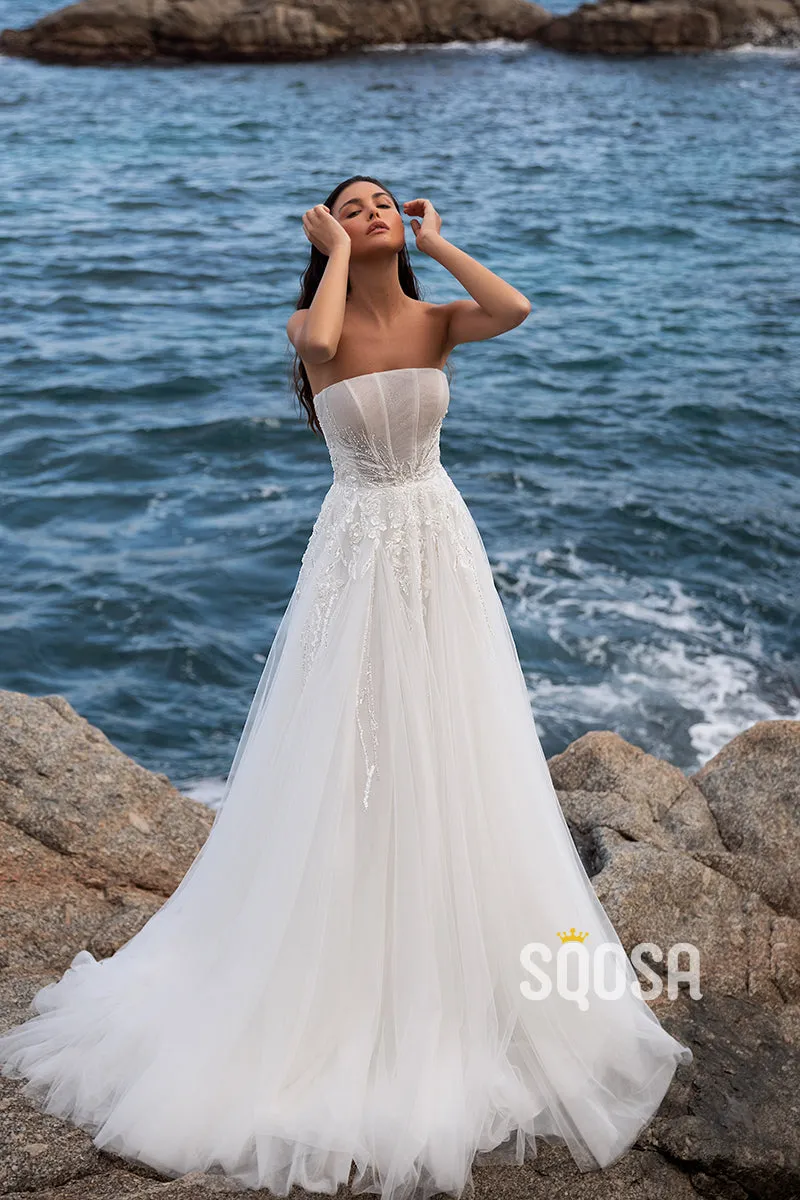 Tulle Beach Wedding Dress With Off-Shoulder Design - QW8125