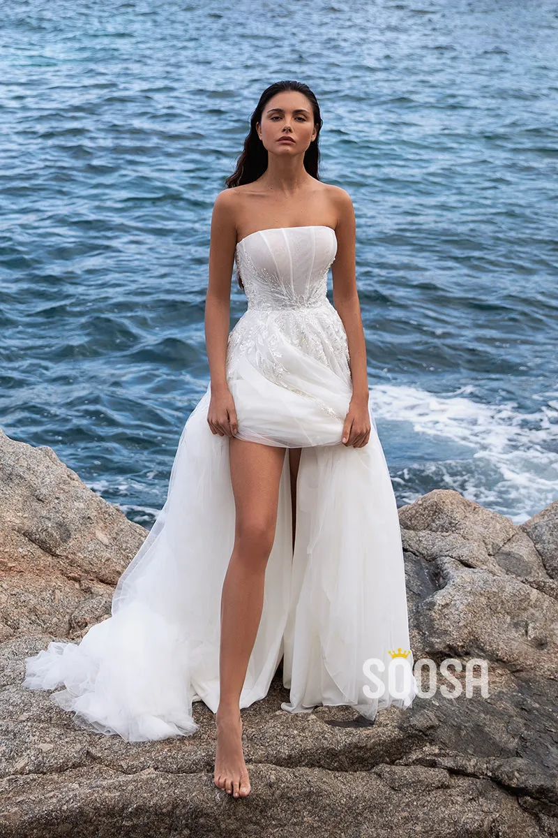 Tulle Beach Wedding Dress With Off-Shoulder Design - QW8125