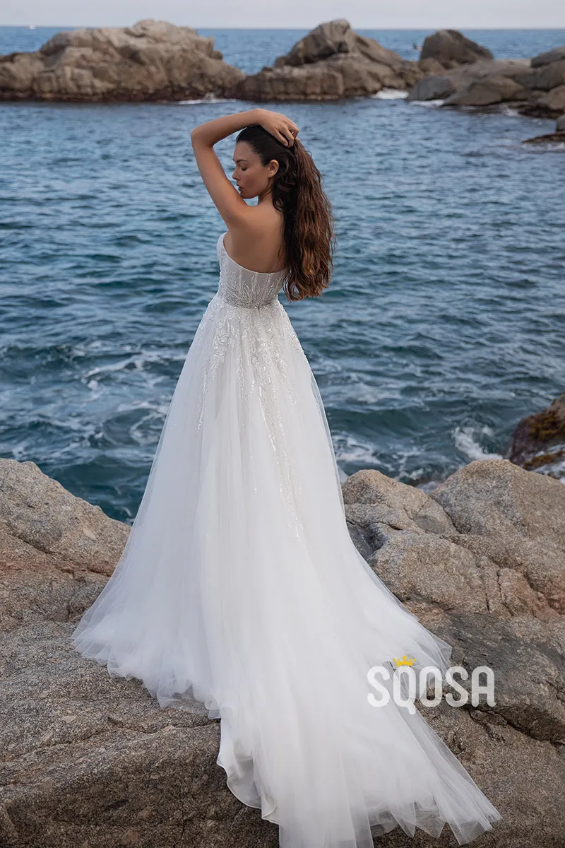 Tulle Beach Wedding Dress With Off-Shoulder Design - QW8125