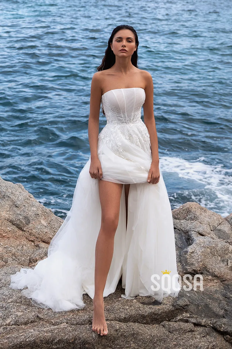 Tulle Beach Wedding Dress With Off-Shoulder Design - QW8125