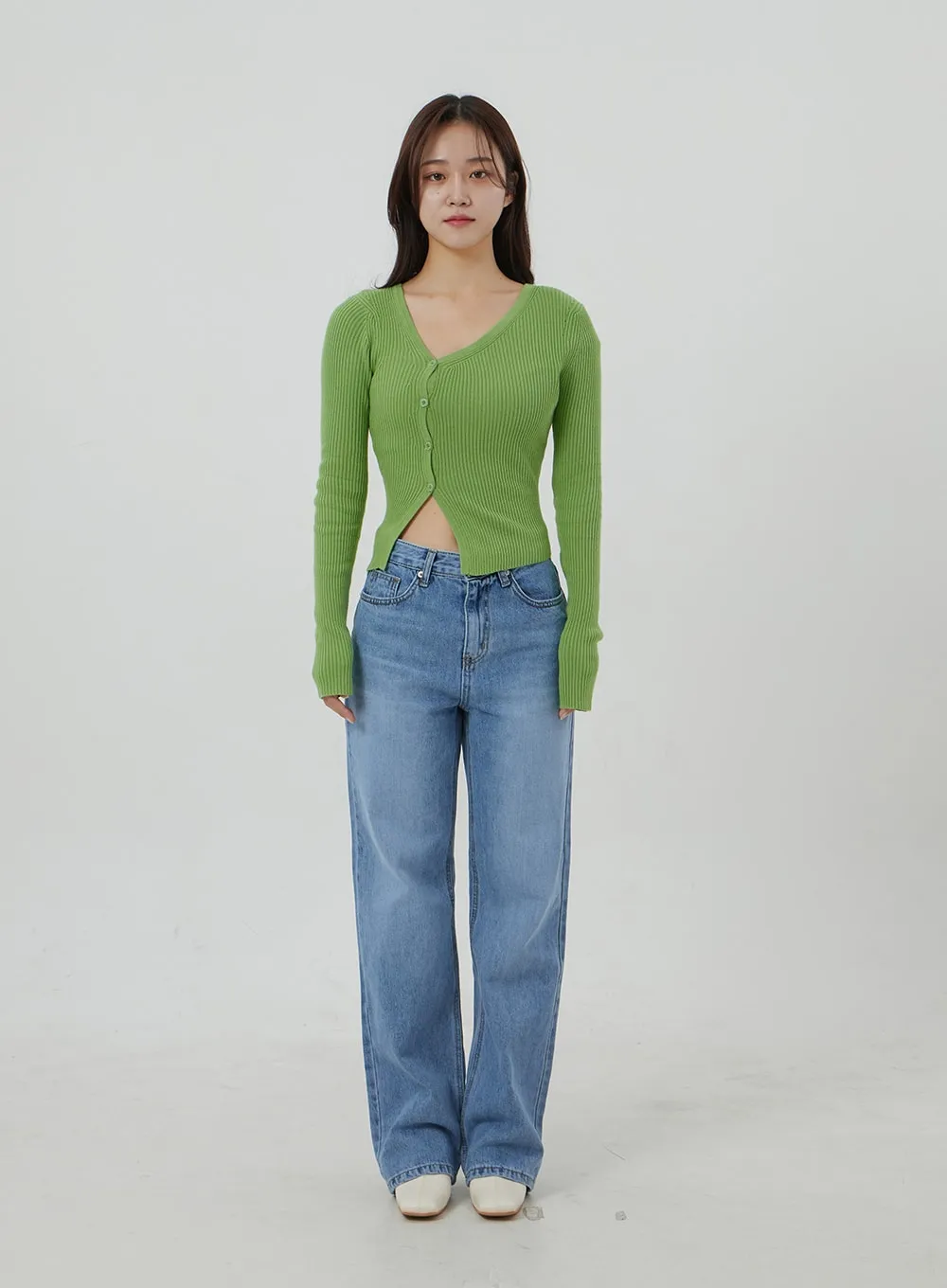 Button Cropped Ribbed Knit Top OJ319