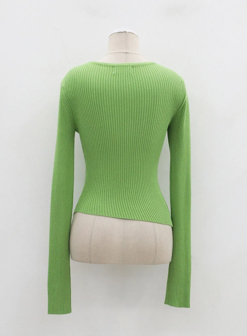 Button Cropped Ribbed Knit Top OJ319