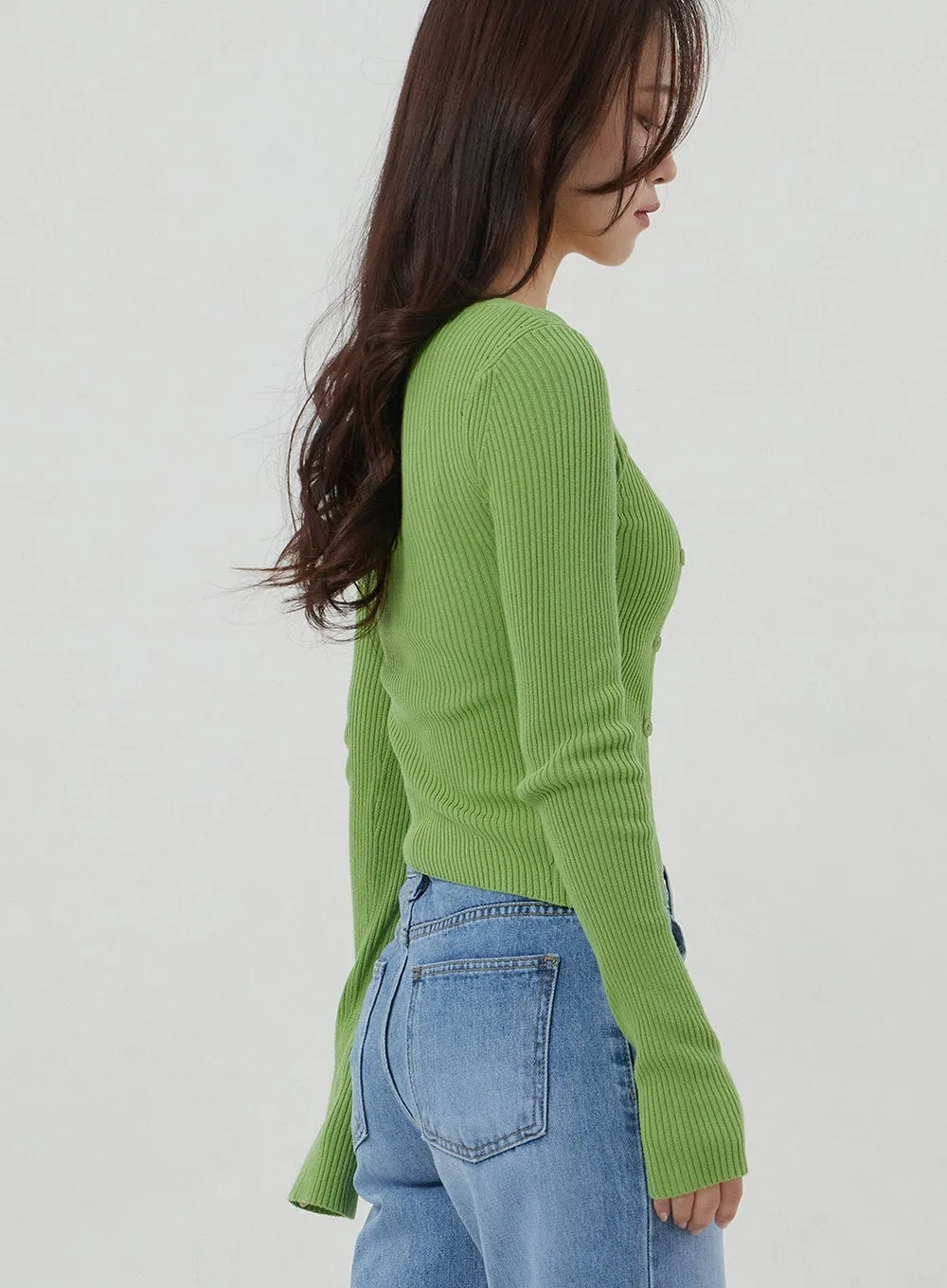 Button Cropped Ribbed Knit Top OJ319