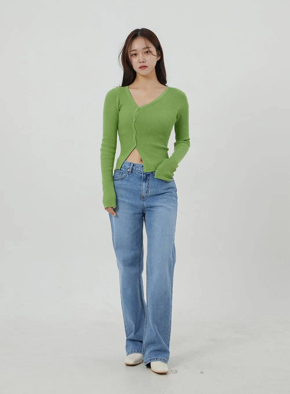 Button Cropped Ribbed Knit Top OJ319