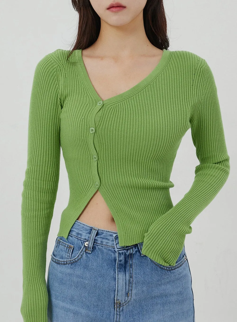 Button Cropped Ribbed Knit Top OJ319