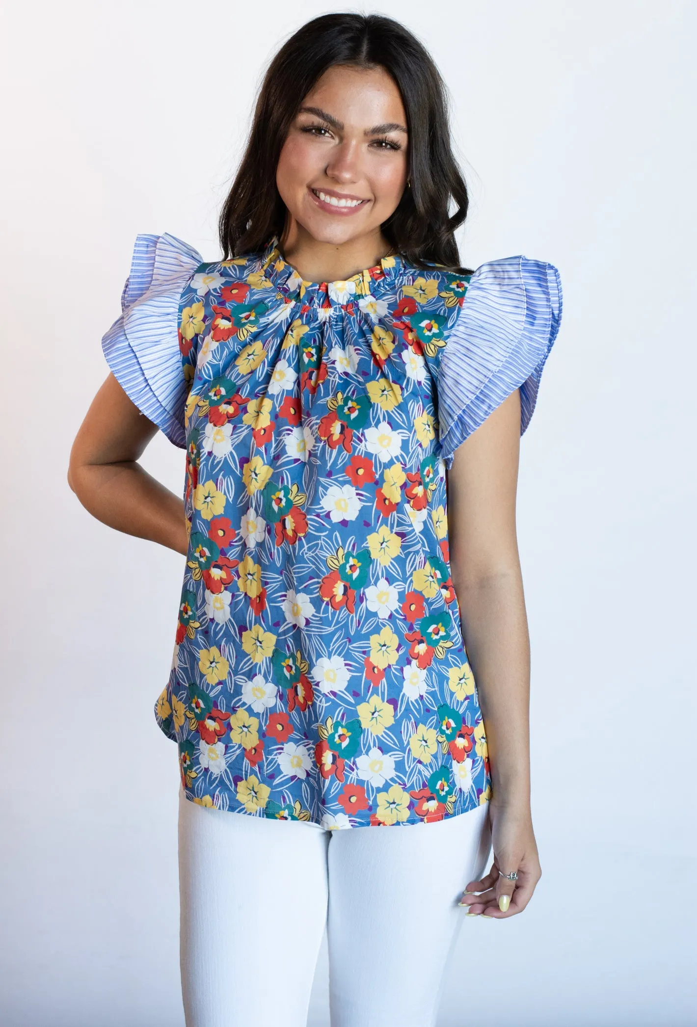 Blue Floral Top with Unexplained Print