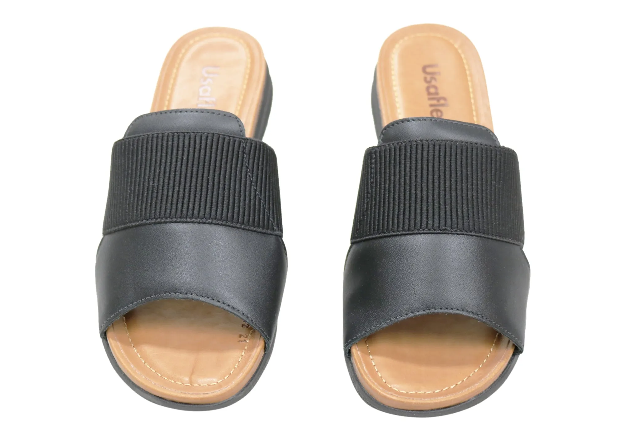 Usaflex Deja Womens Comfort Leather Slides Sandals Made In Brazil