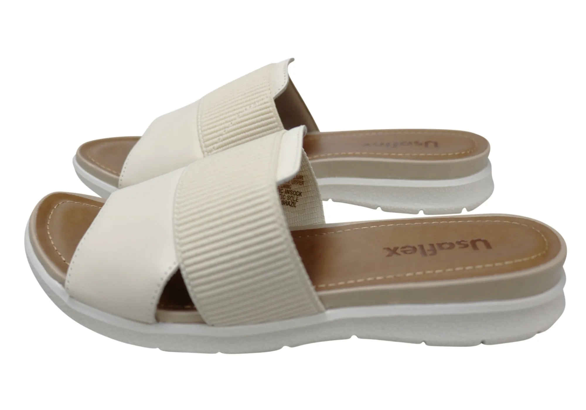 Usaflex Deja Womens Comfort Leather Slides Sandals Made In Brazil