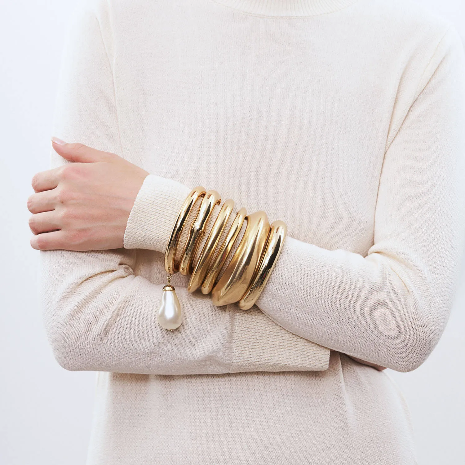 Gold Flat Bangle by Vanessa Baroni