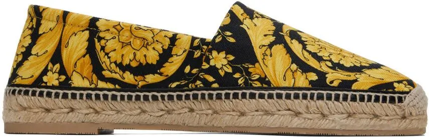 Versace Black & Gold Barocco Print Espadrilles