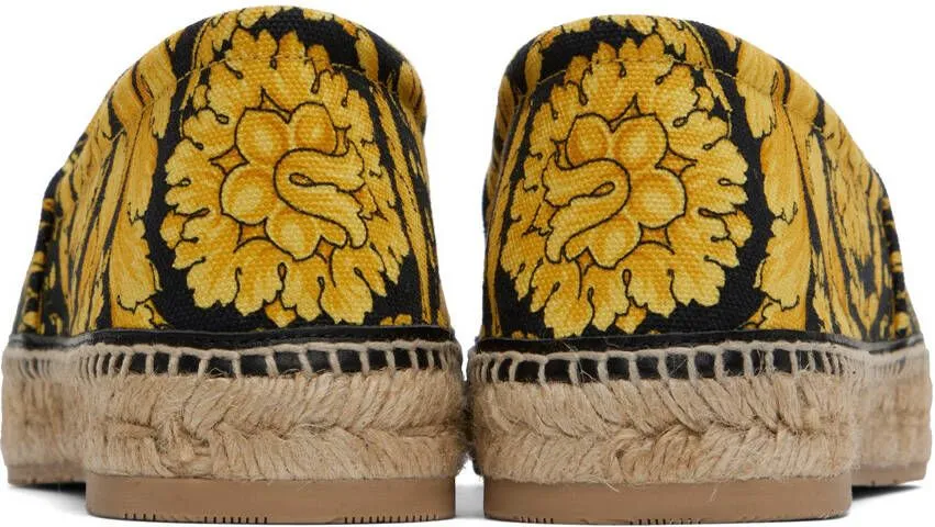 Versace Black & Gold Barocco Print Espadrilles