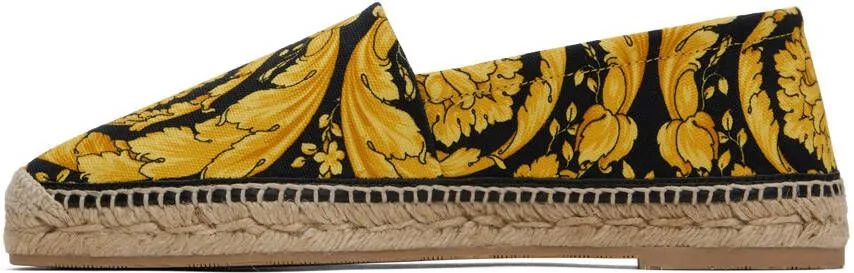 Versace Black & Gold Barocco Print Espadrilles