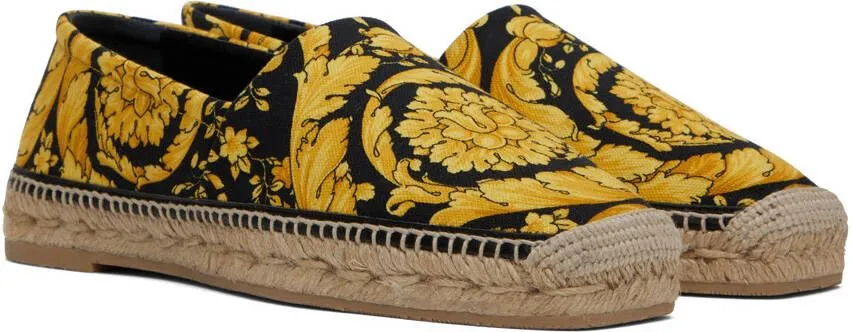 Versace Black & Gold Barocco Print Espadrilles